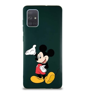 Samsung Galaxy A71 Soft Premier Kapak Mickey Mouse-C Tasarımlı Silikon Kılıf - Yeşil (Şeffaf)