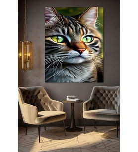 GÖZLERİ YEŞİL RENKLİ ORMAN KEDİSİ KANVAS TABLO EV DUVAR SALON OFİS DÜKKAN HEDİYELİK DEKARASYON SÜSÜ (Çok Renkli)