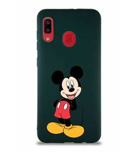 Samsung Galaxy A20 Soft Premier Kapak Mickey Mouse-B Tasarımlı Silikon Kılıf - Yeşil (Şeffaf)