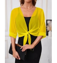 pilelistore- Kadın Truvakar Kollu önden Bağlamalı Kısa şifon Bolero Ceket (Sarı)