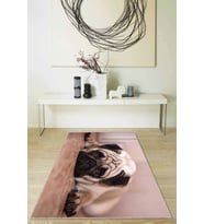 Bej Köpek Pug Desenli Kaymaz Tabanlı Dekoratif Halı RV327 - 100 x 160 cm