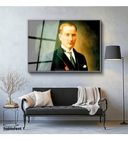 Gümüş Renk Metal Çerçeveli Tamperli Cam Tablo Atatürk Madalyalı Resim Sanatı Atatürk Tablosu Duvar Dekoru