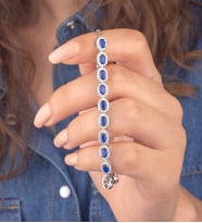 925 Ayar Gümüş Oval Safir Taşlı Asansörlü Bileklik