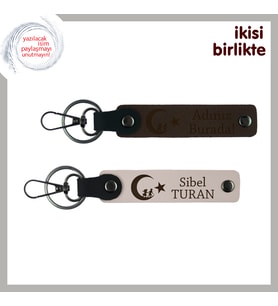 Kuzene Gurur Dolu Hediye – Çocuk Ve Ayyıldız ve İsimli 2' li Anahtarlık Takımı, Koyu Kahve-Pudra