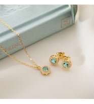 925 Ayar Gümüş Aralık Ayı Oval Taşlı Kolye+Küpe Seti (Sarı)