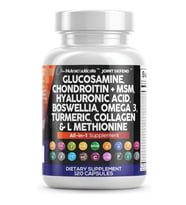 Clean Nutraceuticals Glucosamine Chondroitin MSM 1500mg  120 Capsul Turmeric Curcumin, Collagen, Hyaluronic Acid, Omega 3 – Joint Health for Men  Women  Joint Complex. (Renksiz)