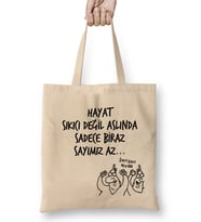 Karikatür Hayat Sıkıcı Değil Aslında Sadece Biraz Sayımız Az Bez Çanta Uzun Saplı