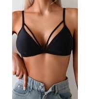 Angelsin Metal Kopçalı Şık Bikini Üstü (Çıkartılabilir Kaplı) (Siyah)