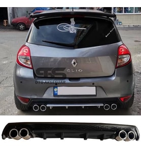 Renault Clio 3 Difüzör Arka Tampon Eki 4 Egzoz Çıkışlı Siyah Lüx Tip