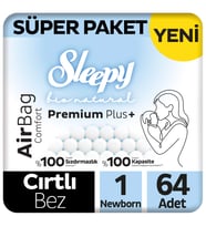 Sleepy Bio Natural Premium Plus Airbag Comfort Süper Paket Bebek Bezi 1 Numara Newborn 64 Adet