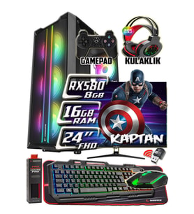 WarboX KAPTAN 24" Monitör Xeon X5650 16gb Ram 256gb Ssd 250gb Hdd Rx580 8gb DDR5 E.kartı Gaming PC
