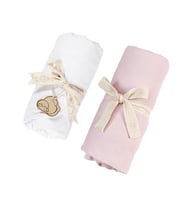 Organik Beyaz - Pembe Renk Lastikli Bebek Çarşafı 60x120cm - 2 Adet (Beyaz-Pembe)