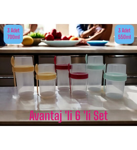 Avantaj 'lı **6 'lı Set** Meyveli Yoğurt Kabı***Müsli Kabı (3x 700ml + 3x550ml)