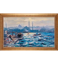 Çerçeveli Paspartulu Manzara Tablo bm1253 (Gold)