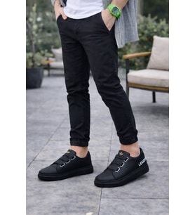 Onom Bağcıksız 3 Bantlı Lastikli Legend Cilt Erkek Günlük Sneaker Ayakkabı CST - Siyah