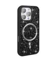 iPhone 16 Pro Max Kılıf Pırlanta Tasarımlı M-safe Şarj Özellikli Mozaik Silikon Kılıf (Siyah)