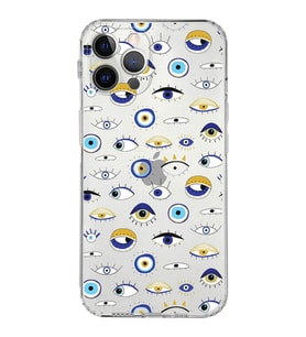 PrintiFy iPhone 12 Pro Max ile Uyumlu Nazar Boncuğu 2 Baskılı Kamera Korumalı Şeffaf Silikon Kılıf