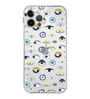 PrintiFy iPhone 12 Pro Max ile Uyumlu Nazar Boncuğu 2 Baskılı Kamera Korumalı Şeffaf Silikon Kılıf