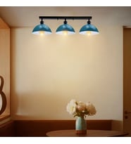 RİOLİHGT VİNTAGE,RETRO,MODERN AÇIK MAVİ BAŞLIK 3XE27 METAL PLOFONYER SIRALI AVİZE TABAN UZUNLUK:60CM