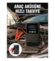 Mey İthalat® Araç İçin Akü Takviye Cihazı ve Kablosuz Hava Kompresörü Yeni Nesil