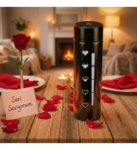 Sevgililer Gününe Özel - Love Dereceli Termos 500 ml (Siyah)