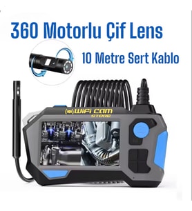 360 Motorlu Ekranlı Çift Lensli 10 Metre Yılan Kamera (Çok Renkli)