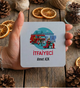 Kişiye Özel İtfaiyeci Bardak Altlığı  Hediyesi (Beyaz)
