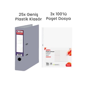 25 Adet Tigra Geniş Klasör 3 Adet Noki 100'lü Poşet Dosya Ofis Seti