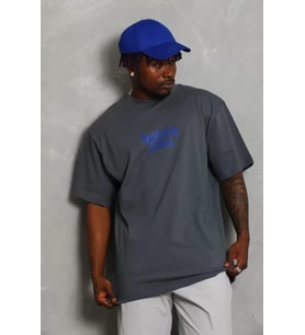Unisex Oversize Baskılı Bisiklet Yaka T-Shirt - Füme