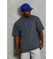 Unisex Oversize Baskılı Bisiklet Yaka T-Shirt - Füme