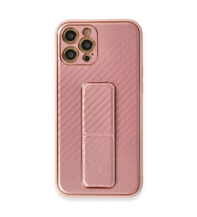 Apple İphone 12 Pro Kılıf Coco Karbon Standlı Kapak - Pembe