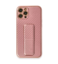 Apple İphone 12 Pro Kılıf Coco Karbon Standlı Kapak - Pembe