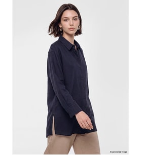 LCW Modest Lacivert %100 Pamuklu Kadın Gömlek Tunik