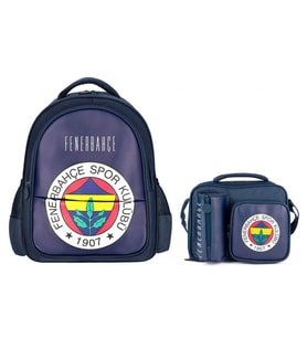 Fenerbahçe Erkek Çocuk Suni Deri Üzerine Arma Baskılı Sırt Çantası ve Beslenme Çantası Seti - SETME25760B