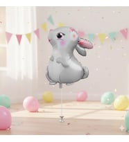 51x54 cm Sevimli Tavşan Çiçek Desenli Folyo Balon - Doğum Günü Parti Dekorasyon Balonu