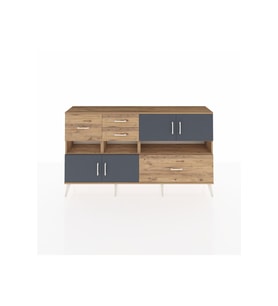 Arges Konsol 5 Raflı 4 Çekmeceli 4 Kapaklı 176x30x99 Çam-Antrasit/Çam