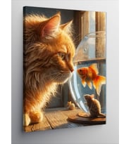 Kanvas Tablo Akvaryumdaki Balığa Bakan Kedi