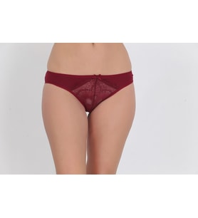 Ön ve Arkası Dantelli Düşük Bel Slim Külot Bordo