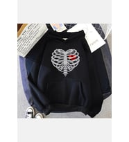 İskelet Kalp Kapşonlu Sweatshirt