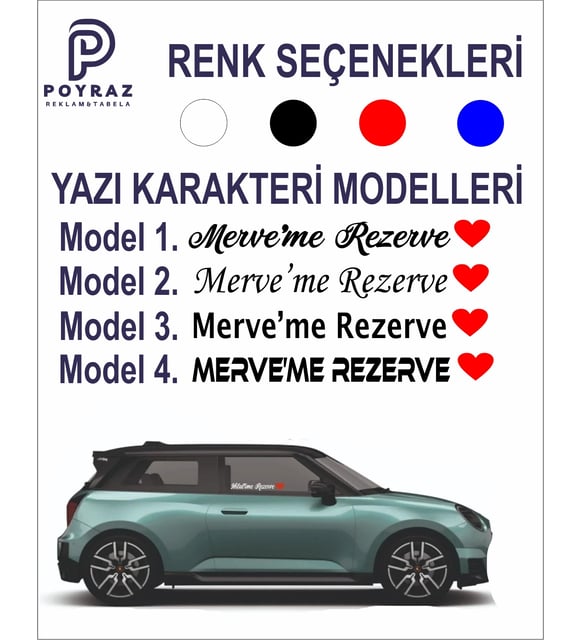 Kişiye Özel Rezerve Yazısı Otomobil,Araba, Oto, Araç Sticker (Parlak Beyaz)