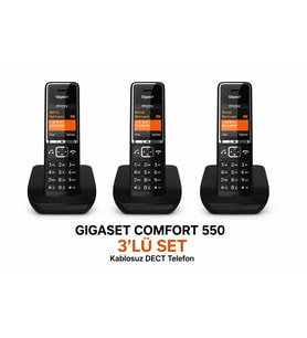 Gigaset Comfort 550 Siyah DECT Telefon 3'lü Set – Renkli Ekranlı Kablosuz Ev ve Ofis Telefonu