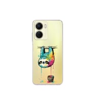 Vivo Y16 ile Uyumlu Splash Tembel Hayvan Tasarımlı Şeffaf Silikon Kılıf