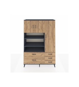 Hyperion Gardrop 9 Raflı 5 Çekmeceli 3 Kapaklı 132x44x195 Antrasit-Çam