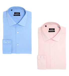 PINGÖMLEK KENSINGTON VESTA COMBO 14 İKİLİ SET  AÇIK MAVİ VE PEMBE Pamuk  Blend  Düz Renk Kolay Ütülenir Cutaway Yakalı Cepsiz Erkek Gömlek (Pembe-Mavi)