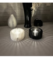 3D Baskı Modern Çizgili Mumluk - Tealight Mumluk (1 Adet)-Beyaz