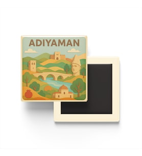 Adıyaman - Memleket Temalı - Paper Cut Art - Baskılı Buzdolap Magneti Kare - 9x9 cm