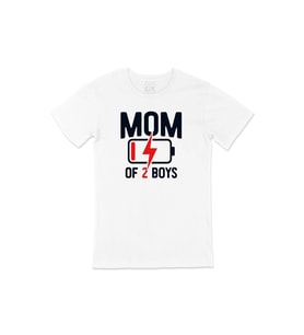 Mom Of 2 Boys Erkek Annesi Tişört (Beyaz)