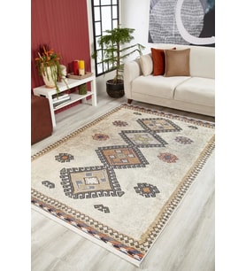 Dijital Kaymaz Yıkanabilir Krem Geometrik Salon Halısı Mutfak Halısı Koridor Halısı Yolluk HLN1567