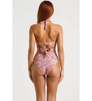 Kadın Bikini Takımı Kruvaze Yaka Balensiz Atma Kap Bağlamalı Yüksek Bel Hipster Alt Etnik Desen Örme