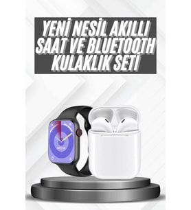 Akıllı Saat Gümüş Kasa Bluetooth Kulaklık Hediyeli Çok Fonksiyonlu İkili Set
